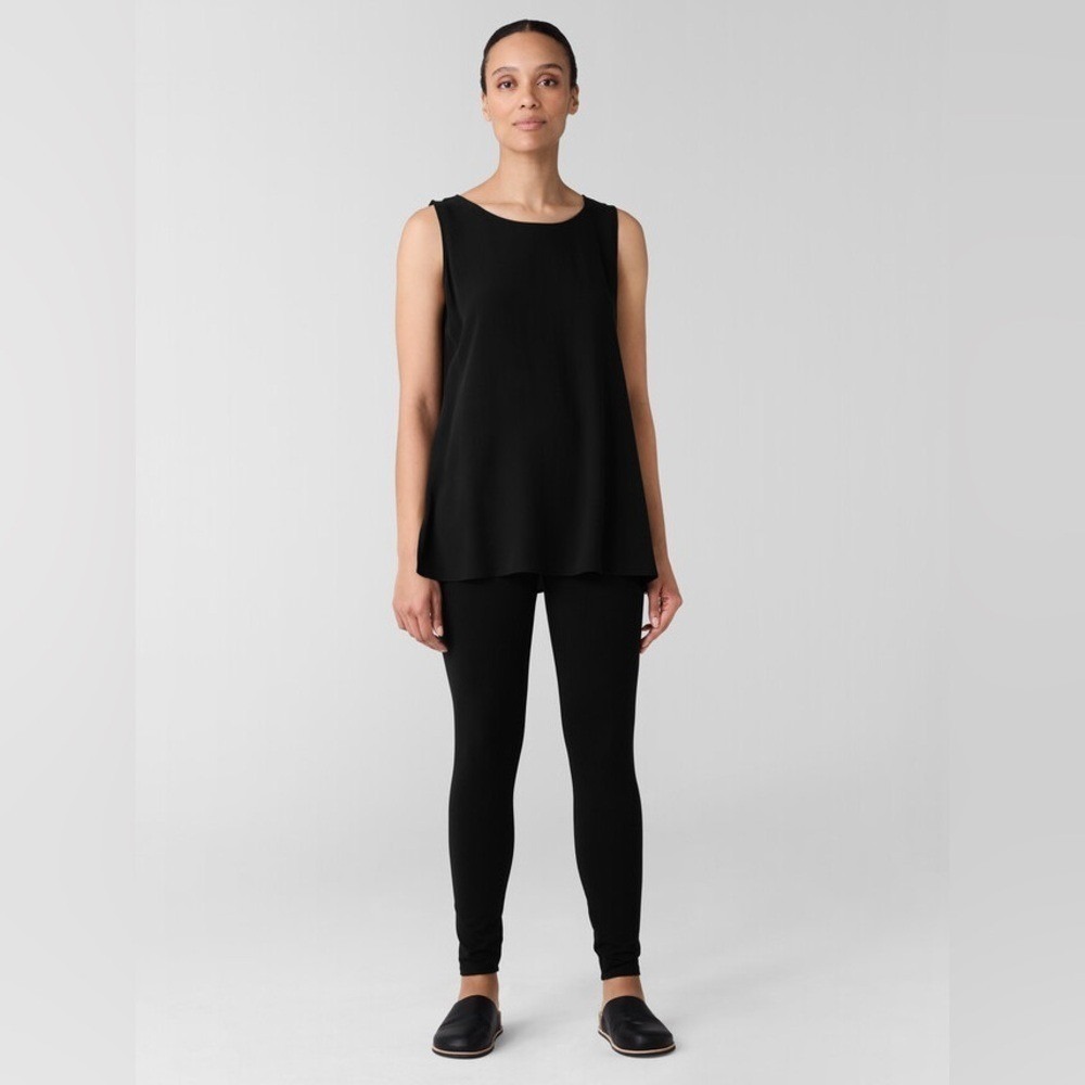 Eileen Fisher Pull On Ankle Pants Black Stretch Viscose Womens M